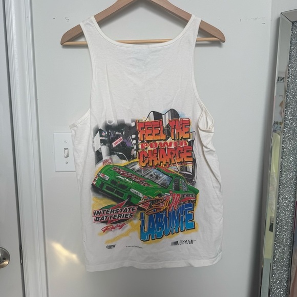 Vintage White Graphic Tank Top with Car Print Bobby Labronte Racing 2000 M - Picture 4 of 5